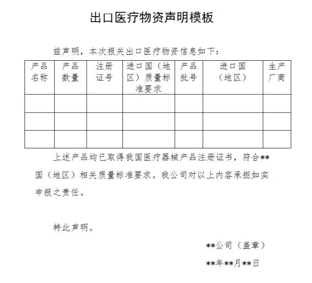 出口医疗物资声明模版